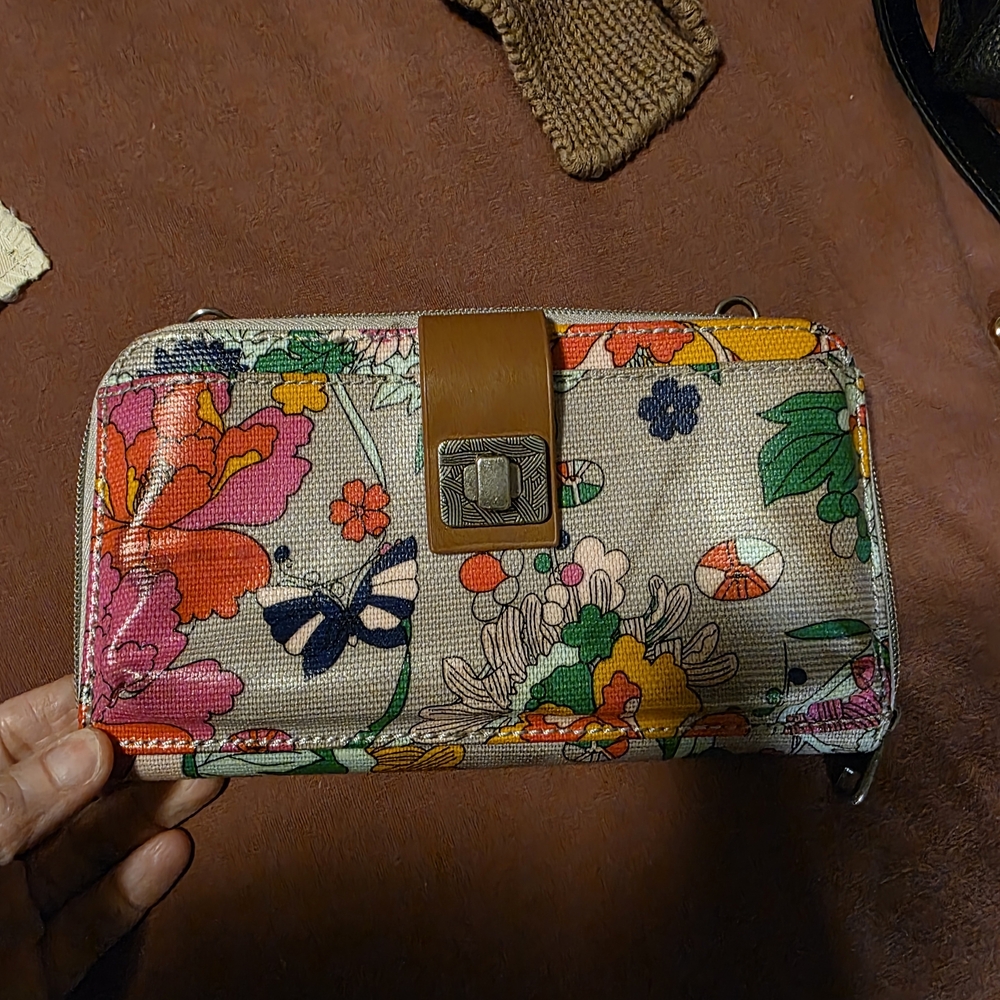 Sakroots Multicolor Floral Wallet with Tan Accent